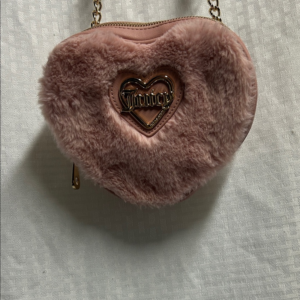 Juicy Couture Heart-Shaped Faux Fur Crossbody. Adjustable strap.